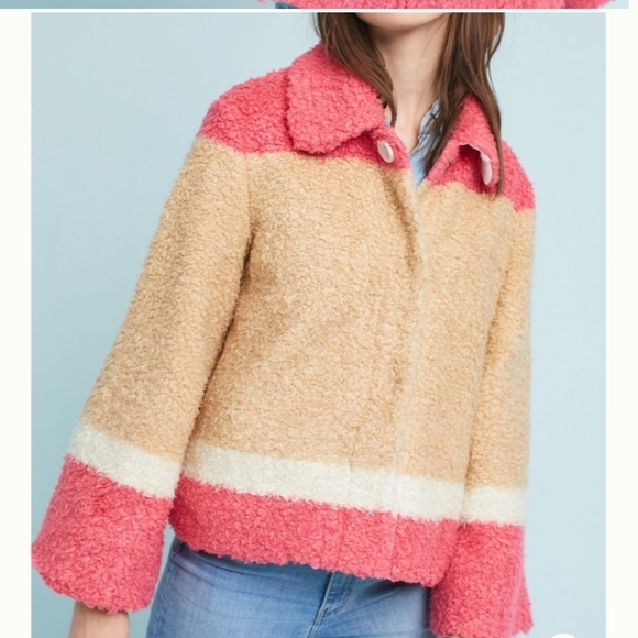 Pink and Tan Sherpa teddy coat by Anthropologie. - Picture 14 of 15